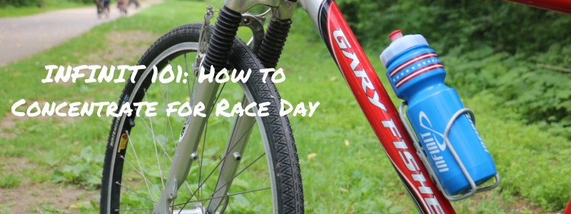 Bottle on Bicycle, text "INFINIT 101: How to Concentrate for Race Day