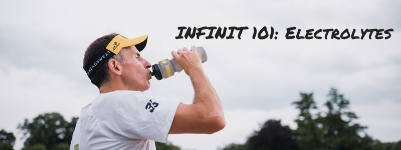 Athlete drinking from INFINIT water bottle, text "INFINIT 101: Electrolytes"