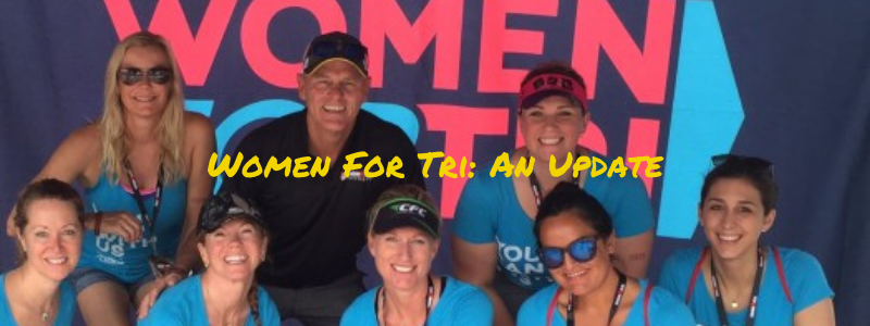 Woman for tri athlets and coach, text "Women for Tri"