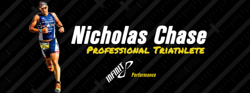 Nick Chase Running, text "Nicholas Chase. Professional Triathlete"