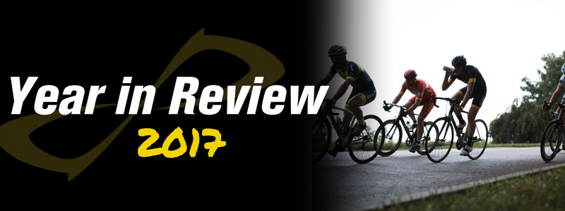 Team of bike riders, text "Year in Review, 2017"