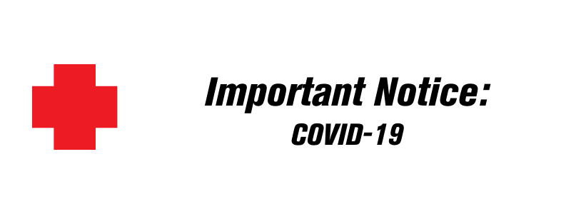 Red Cross on left with white background, text offset to the right "Important Notice: COVID-19"