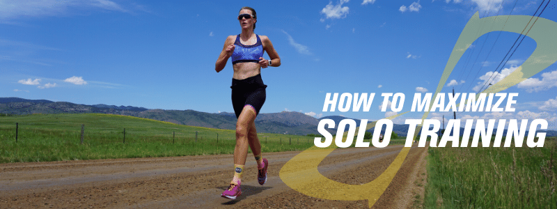 Woman running on a country road, text "how to maximize Solo Training"