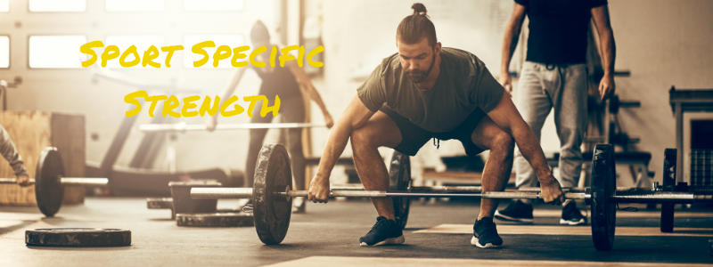 Blog Header "Sport Specific Strength" Man lifting weights.
