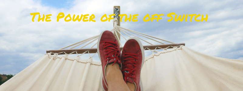 Relaxing in Hammock text "The Power of the Off Switch"