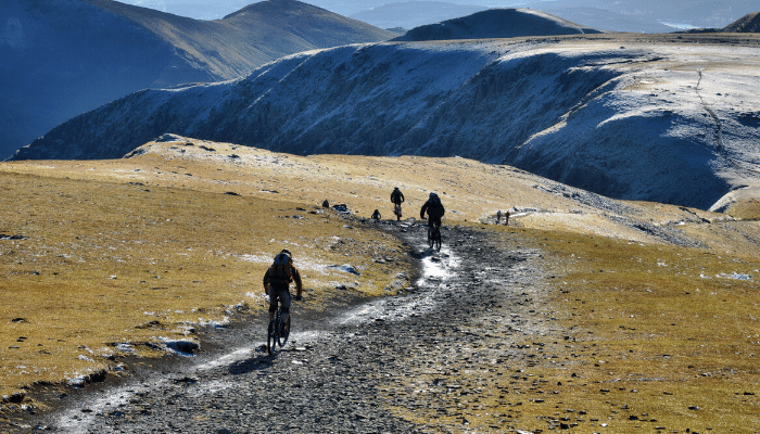Offroad bike riders on a mountaintop 