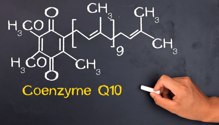 COq10 chemical makeup written on blackboard