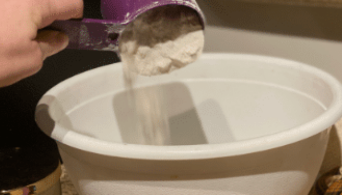 pouring mix into bowl